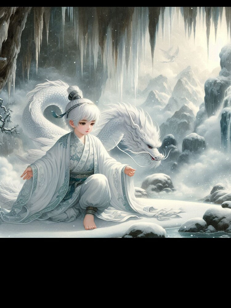 Chinese boy and white dragon by xsctasy