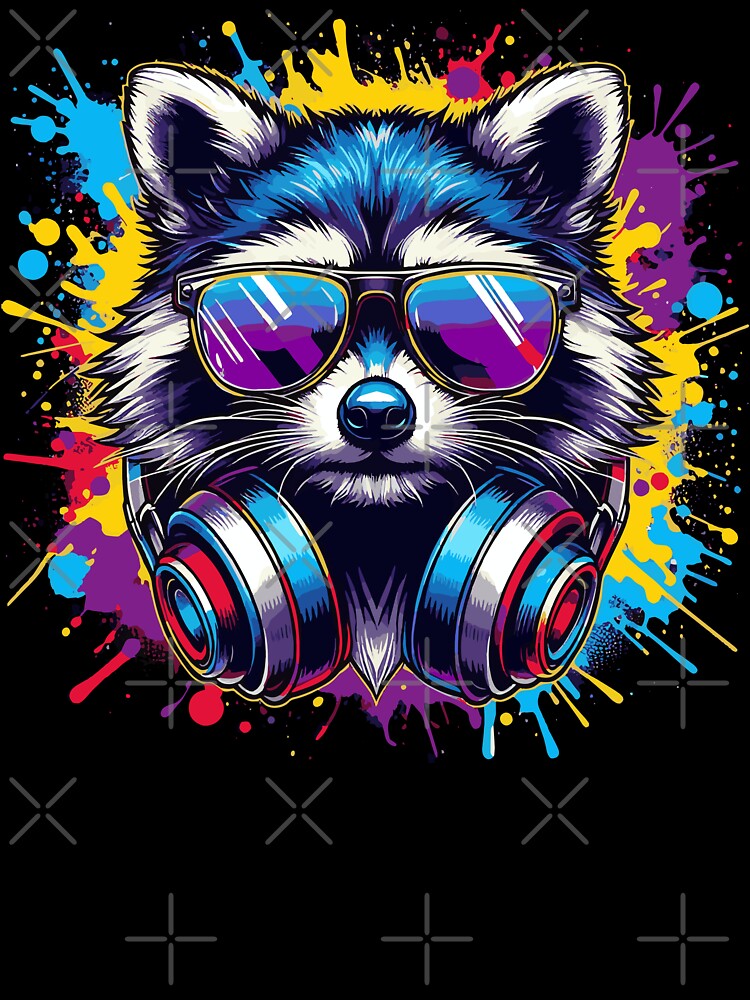 Cool And Stylish DJ Raccoon Wearing Sunglasses With Colorful Splash by Smix Pixels