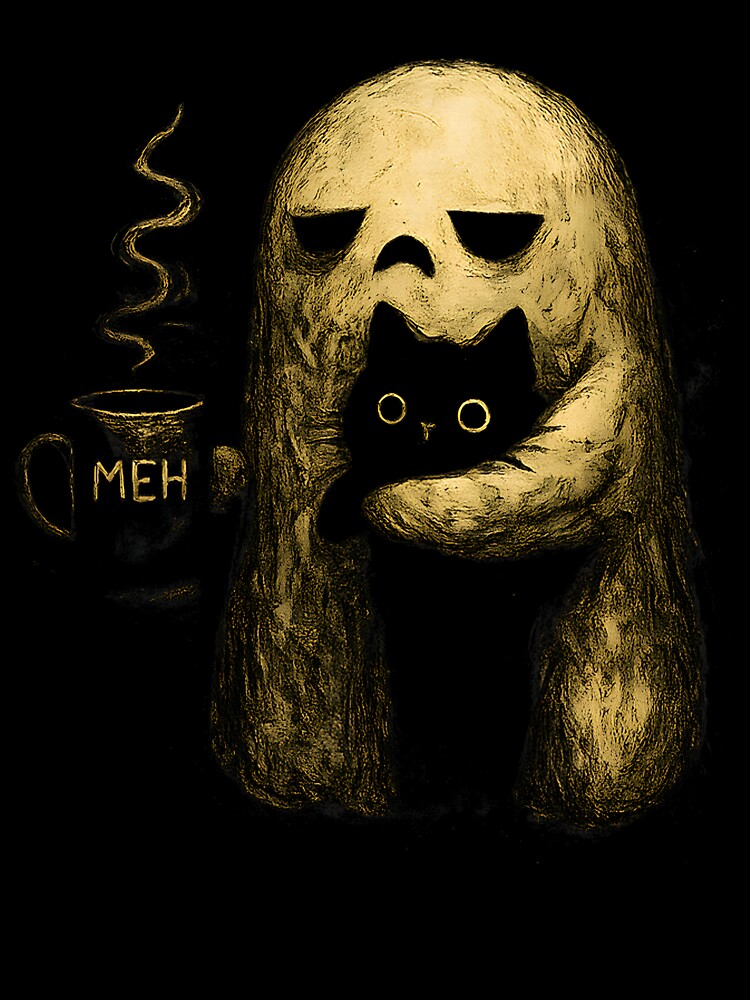 Meh Ghost Cat Spooky Black Cat Funny Halloween Coffee Lover by averyfisher
