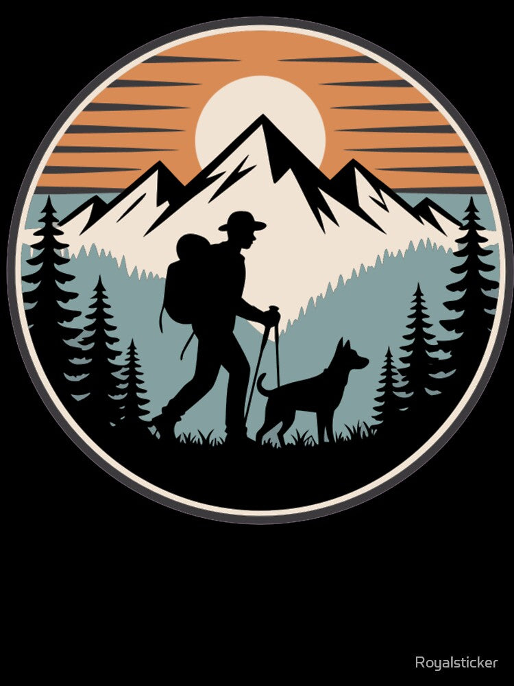 Mountain Journey with Dog – Vintage Hiking Badge by Royalsticker