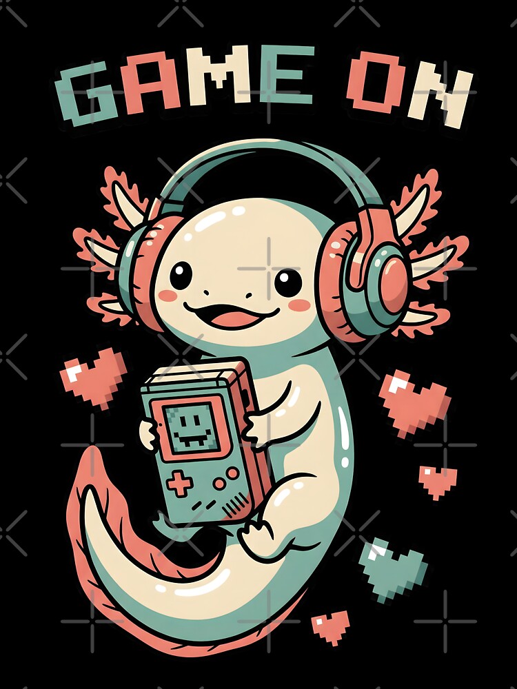 Gamer Axolotl - Retro Game On Handheld Gaming Art by AwesomeBeyondLimits