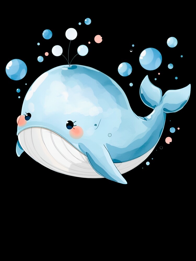 Cute Kawaii Blue Whale Watercolor Illustration | Adorable Ocean Animal | Pastel Sea Life Cartoon Sticker by PrintelloTH