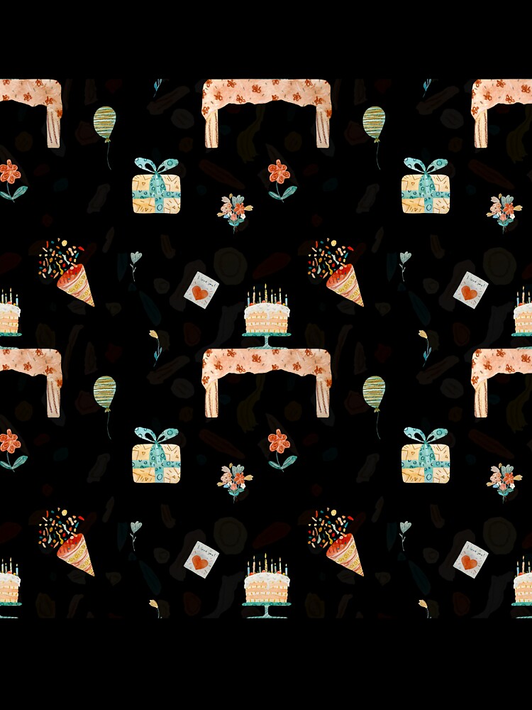 Happy birthday table balloon pattern a watercolor black by Yana Mustafina | Boho Soulful Designs