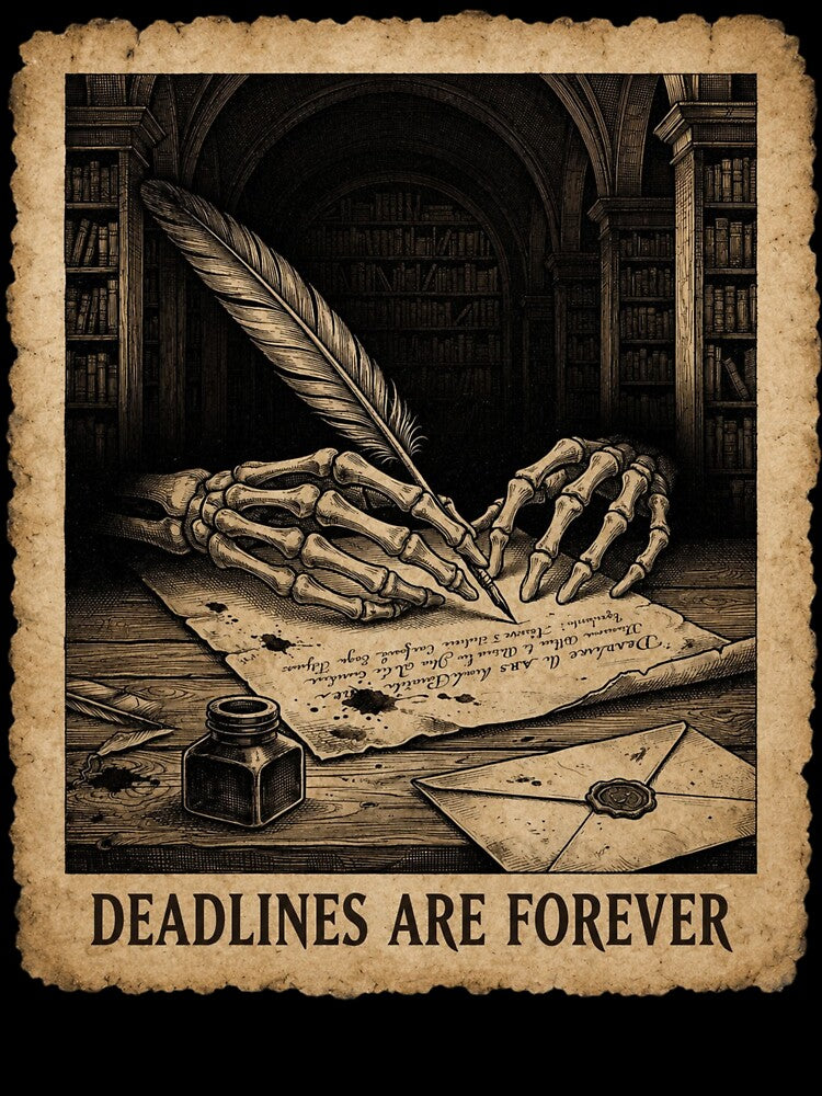 Deadlines Are Forever Skeleton Writing Letter Dark Academia Vintage Aesthetic by thoughtswear