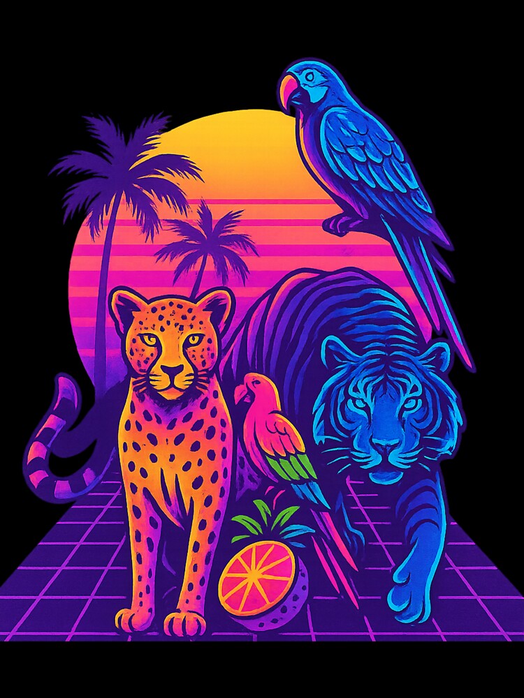Synthwave Safari – Neon Jungle Tee | Retro Wild 80s Aesthetic by Laugh & Rewind