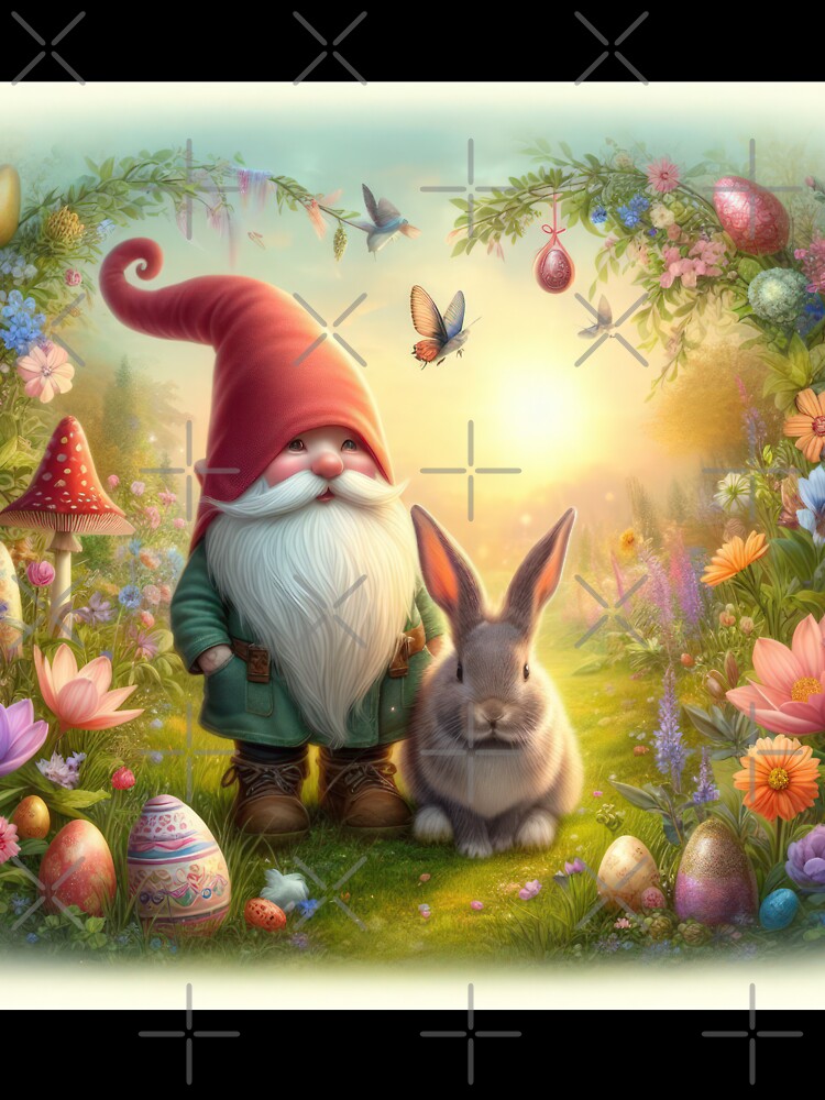 gnome with rabbit and mushrooms happy fantasy easter landscape by Expressions-Sel