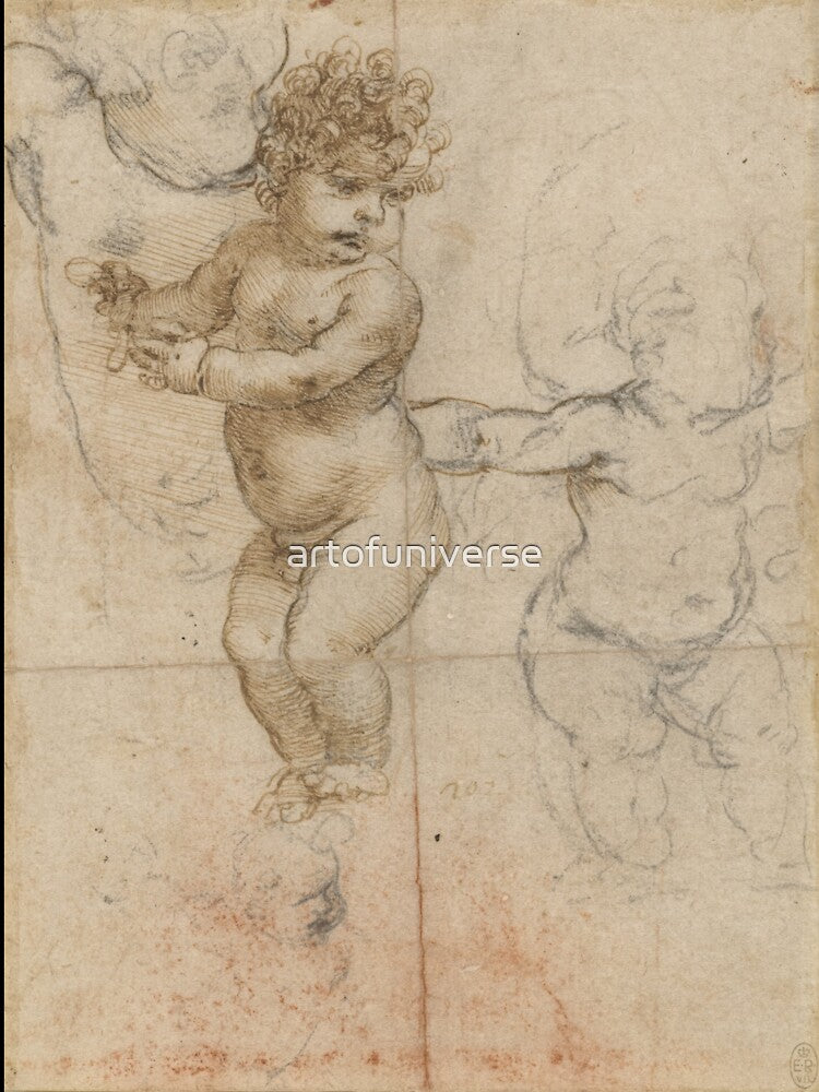 Studies of an Infant by Leonardo da Vinci: Renaissance Putto Drawing Fine Art Print by artofuniverse