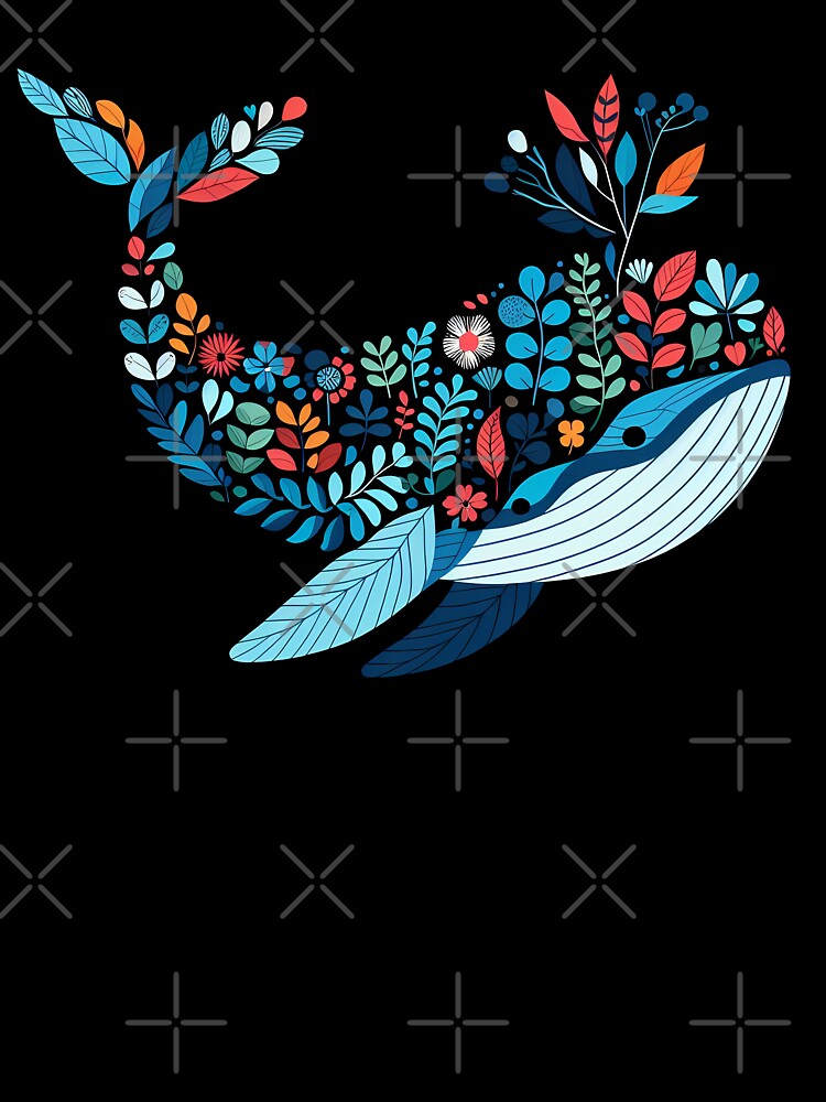 Floral Humpback Whale – Scandinavian Folk Art by heidiannemorris © by FOLK ART FUSION by heidiannemorris