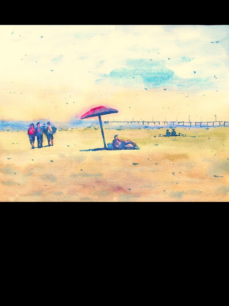 Hot and Sunny Beach Landscape Painting by darrenyeoart