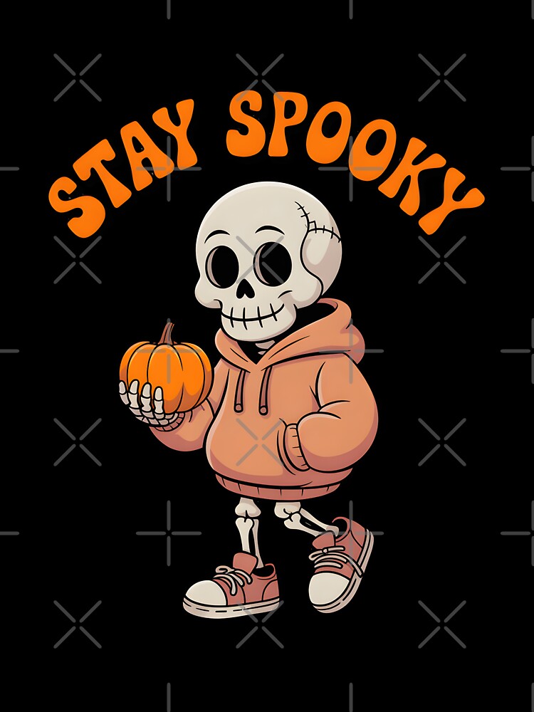 Stay Spooky Skeleton Walking with Pumpkin – Cute Halloween Aesthetic Design by Raw Tigers