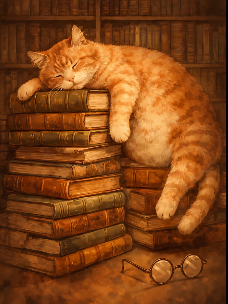 Library Cat Slumping on Vintage Books – Cozy Sepia Aesthetic Phone Case by ChubbyGoong
