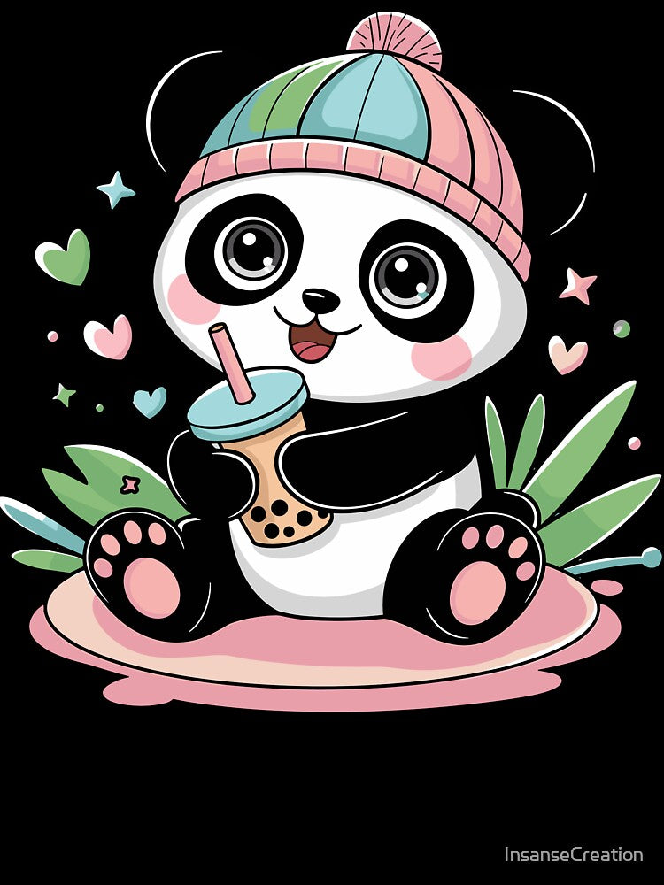 Adorable Panda Drinking Bubble Tea by InsanseCreation