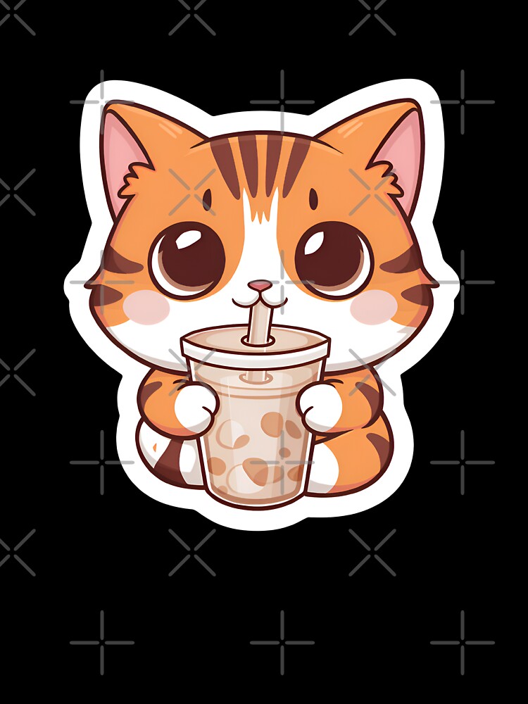 Kawaii orange cat eating milk tea by tharonz