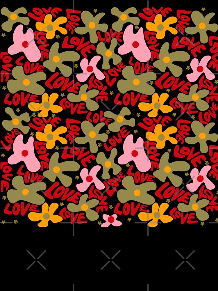 Warm Retro Floral LOVE Pattern – Bold Autumn Colors & Groovy Flower Design by Clara Fruggeri