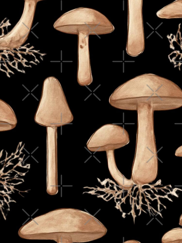 Vintage Brown Mushroom Roots Pattern Design by bvdesignart