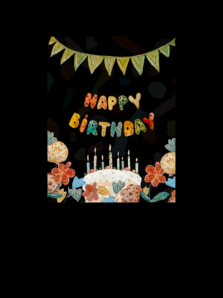 Card happy birthday letters flag flower watercolor by Yana Mustafina | Boho Soulful Designs