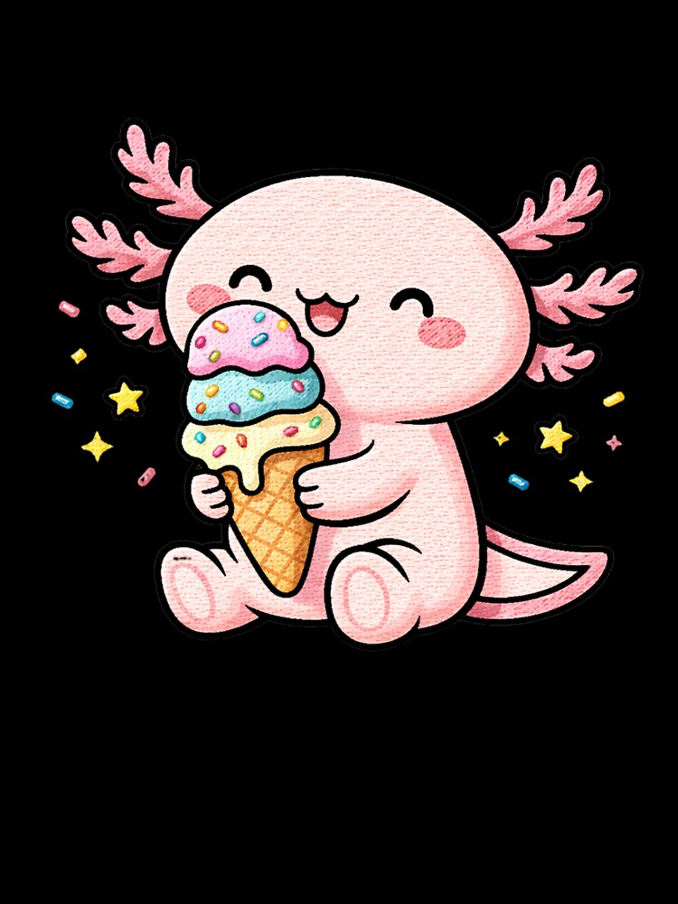 Ice Cream Lover Axolotl – Cute Kawaii Axolotl with Ice Cream Embroidery Style by ColorSplash123