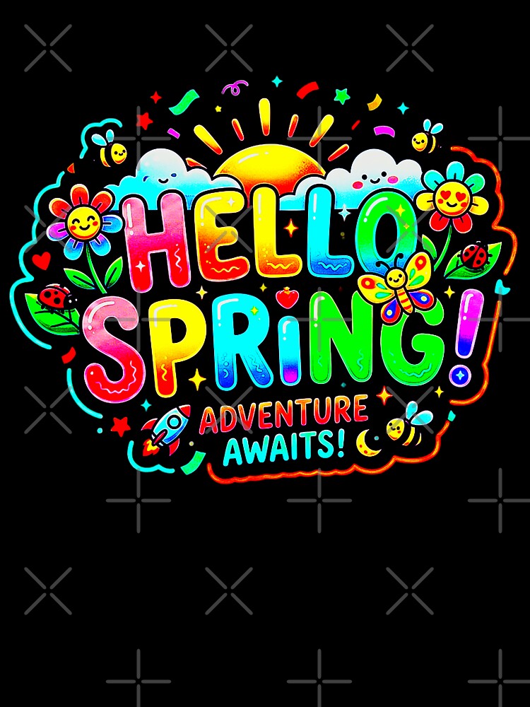 Hello Spring Adventure Awaits - Kawaii Colorful Nature Doodle by RS-Globalist-