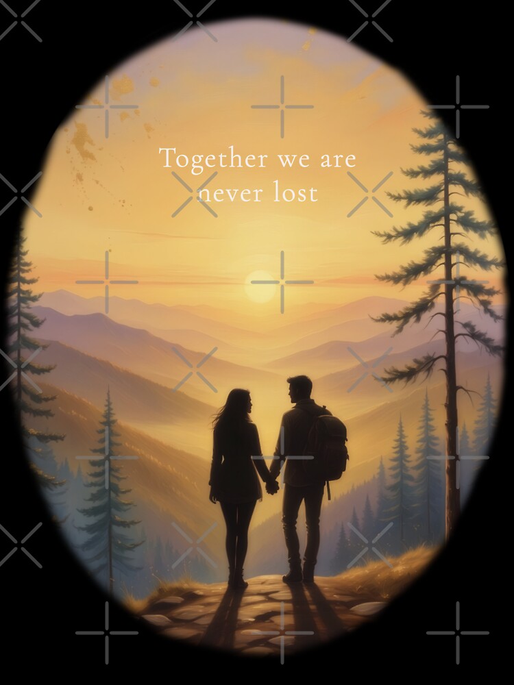 Together we are never lost couple hiking sunset mountain art print by icemanphotos