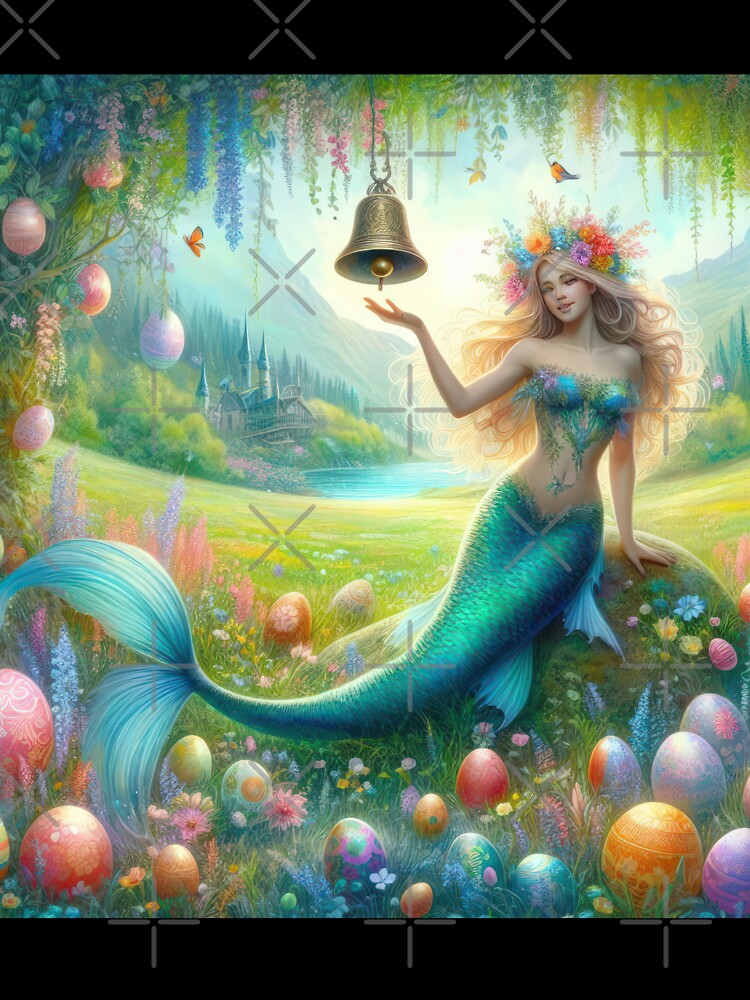 Mermaid with a bell and Easter eggs fantasy easter landscape by Expressions-Sel