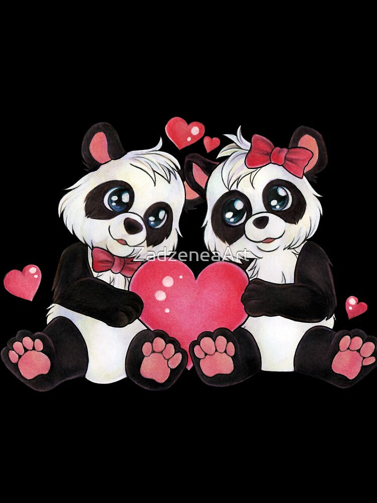 Cute panda couple with heart valentines day gift by ZadzeneaArt