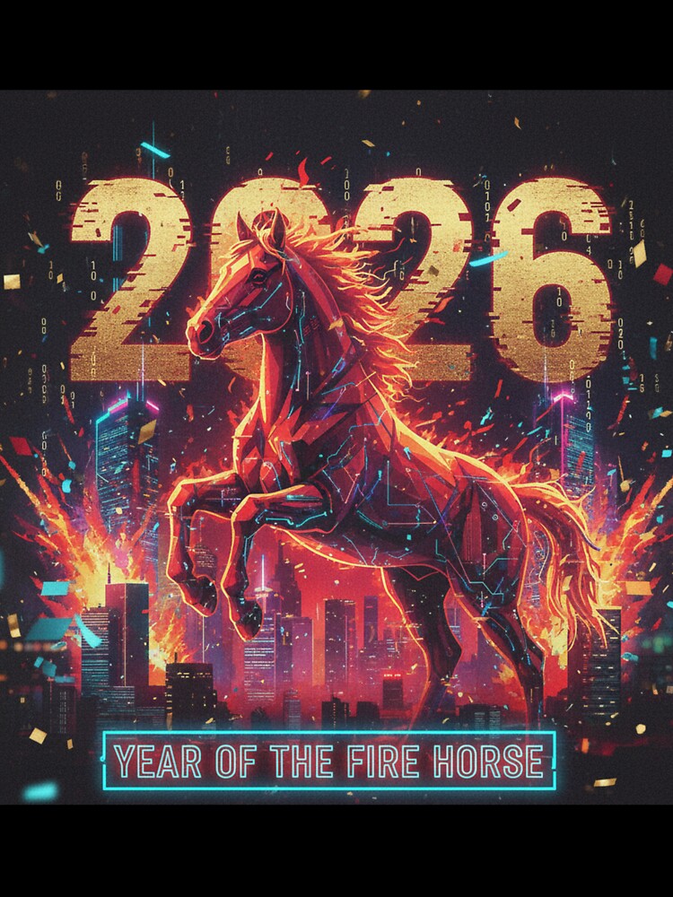 Year of the Fire Horse 2026 Glitchcore Cyberpunk Design | Chinese Zodiac New Year | Bold Statement Art by affiliatevera10