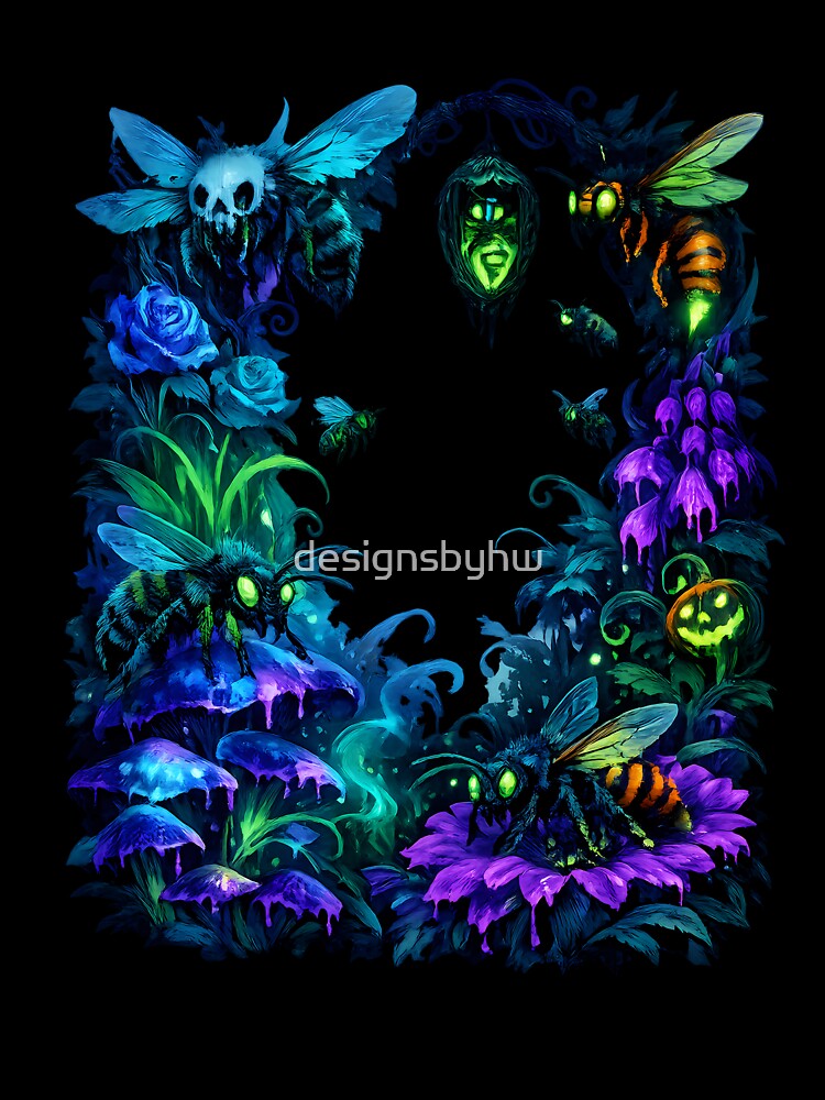 Spooky Glowing Bees & Wasps in a Haunted Garden by designsbyhw