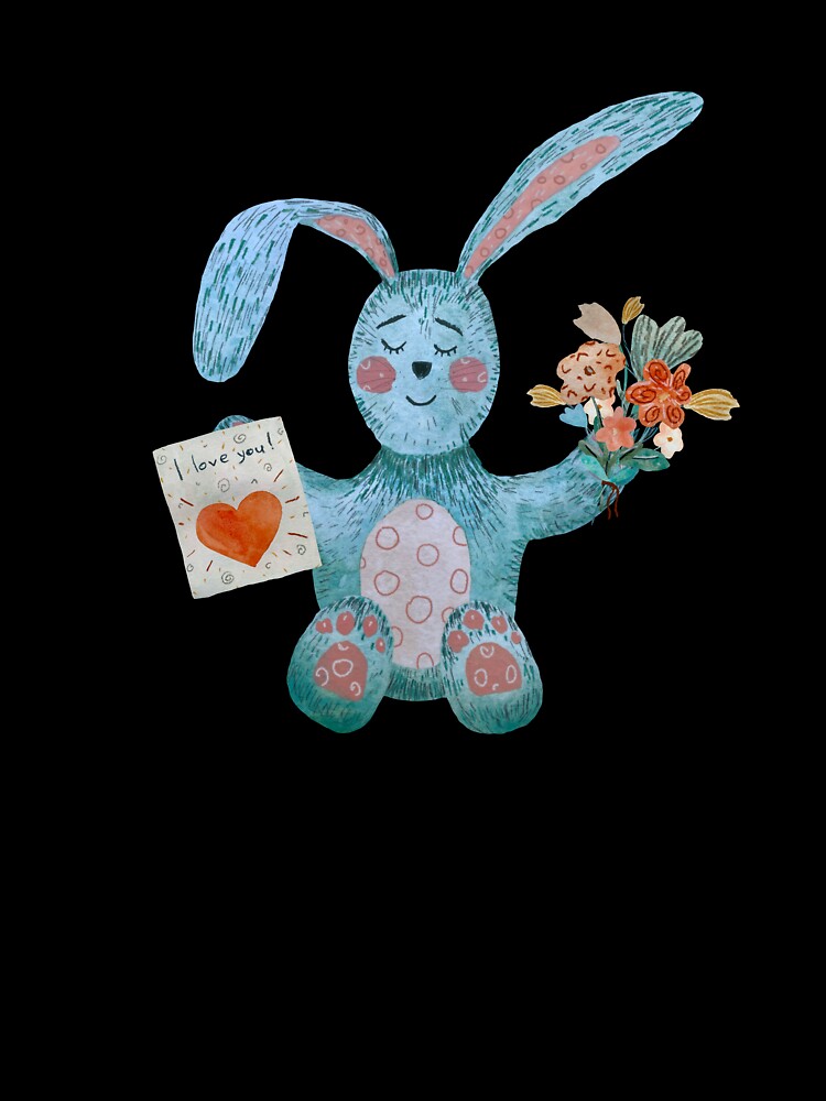 Rabbit blue flower bouquet flat texture watercolor by Yana Mustafina | Boho Soulful Designs