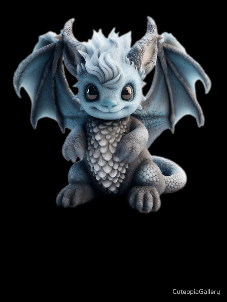 Realistic Artwork of a Cute Blue Baby Dragon with Fluffy Hair by CuteopiaGallery