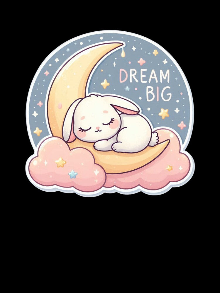 Dream Big Sleeping Bunny Sticker| Cute Kawaii Rabbit on Moon Design by carestazafeli