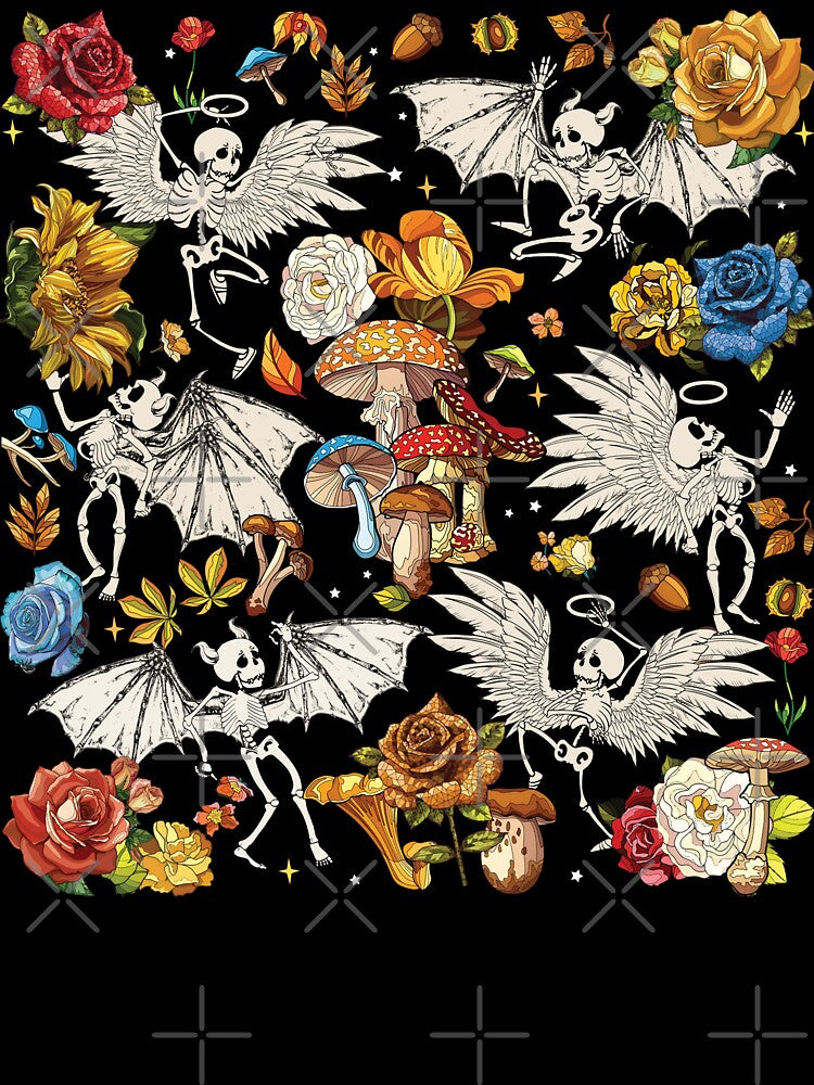 Devil and Angel Skeletons In Halloween Rose Garden by Everpop