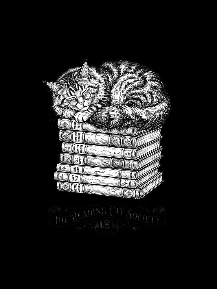 Reading Cat Society Fluffy Maine Coon Bookworm Vintage by PictoVibe
