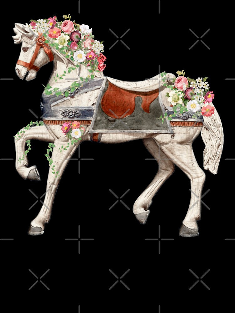Cute White Carousel Fairground Horse With Vintage Flowers And Butterflies by TrulyEpoque