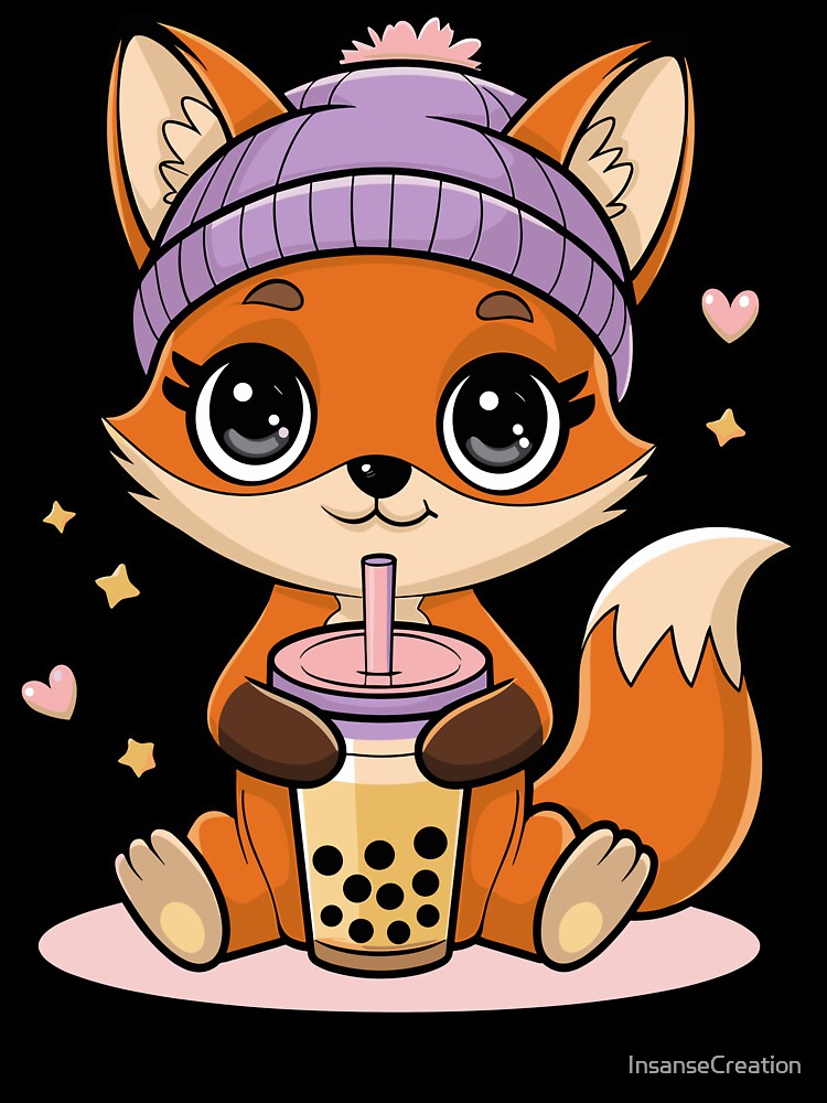 Cute Fox with Bubble Tea Design by InsanseCreation
