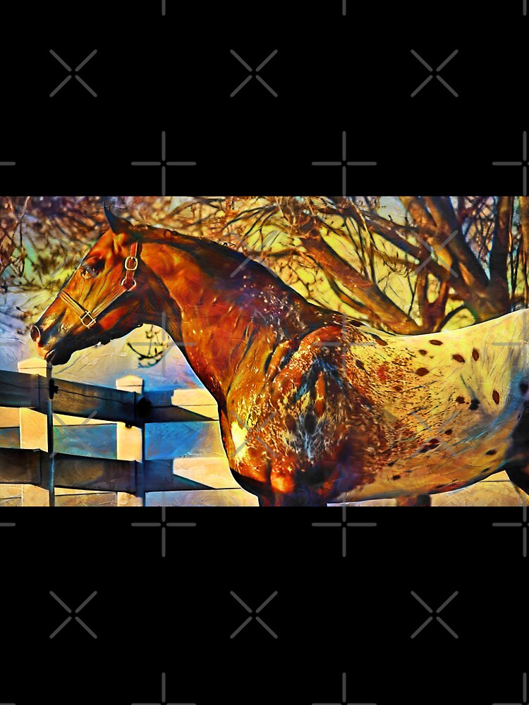 Appaloosa horse sitting near a tree and fence – digital painting by NickoPrints
