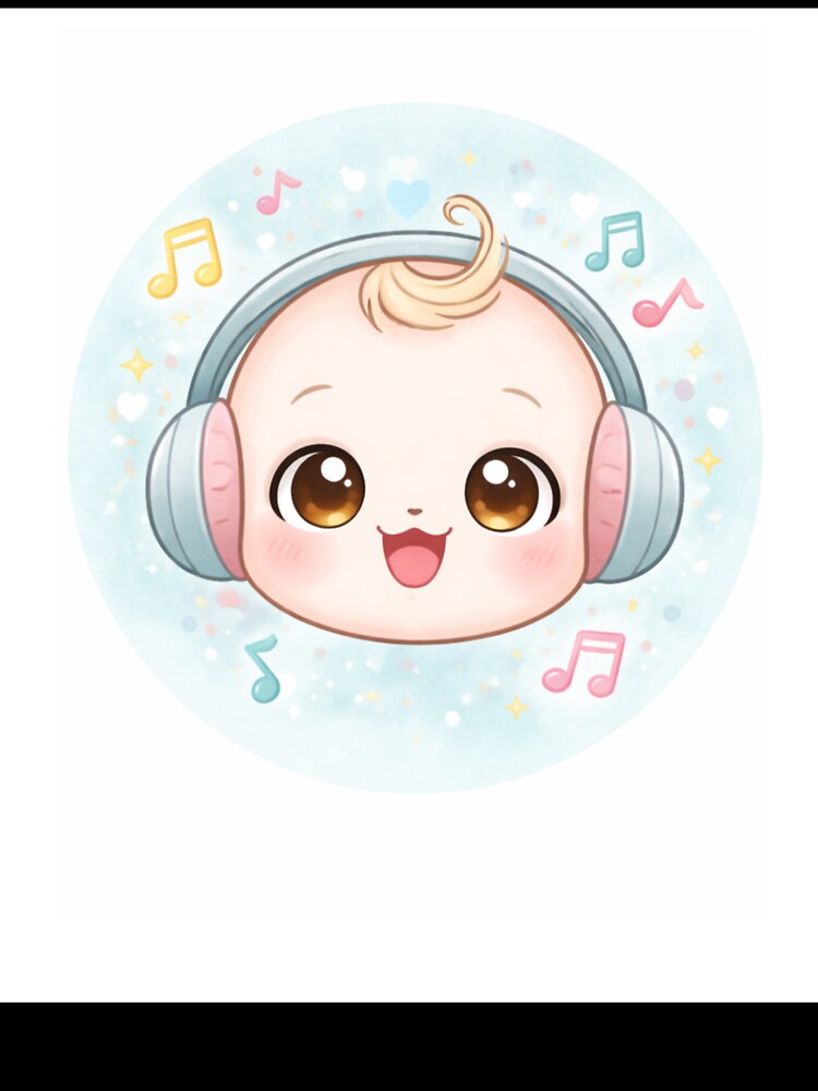 Cute Kawaii Baby Listening Music Pastel Illustration by DesignsWithRM