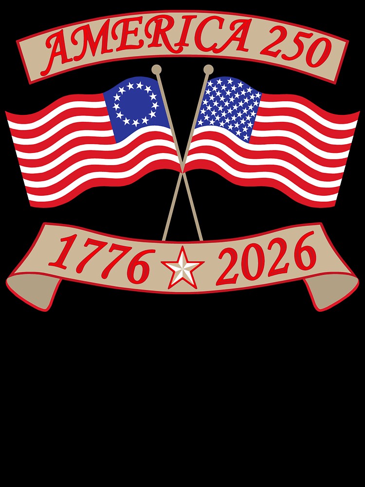 America 250 Crossed Flags 1776 2026 Patriotic Semi Quincentennial Birthday by theartofvikki