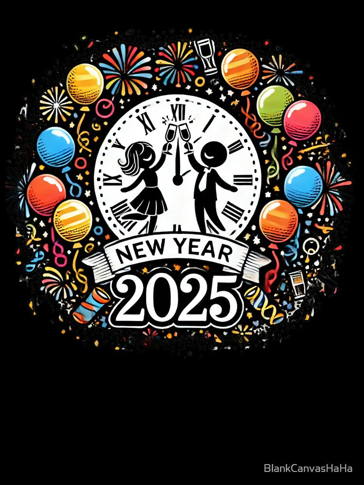 Celebrate New Year 2025 Tee - Festive Stick Figure Party by BlankCanvasHaHa