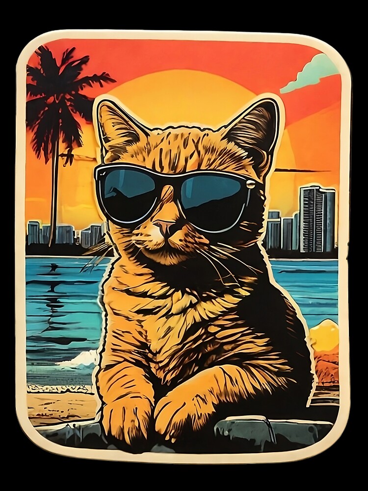 Cat with sunglasses on the beach by thesnakeater