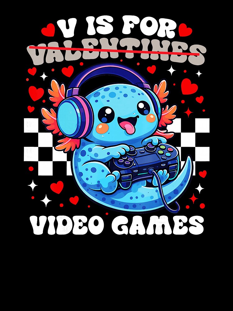 Cute Axolotl Gamer Valentine With Hearts and Video Games by FGTV2021
