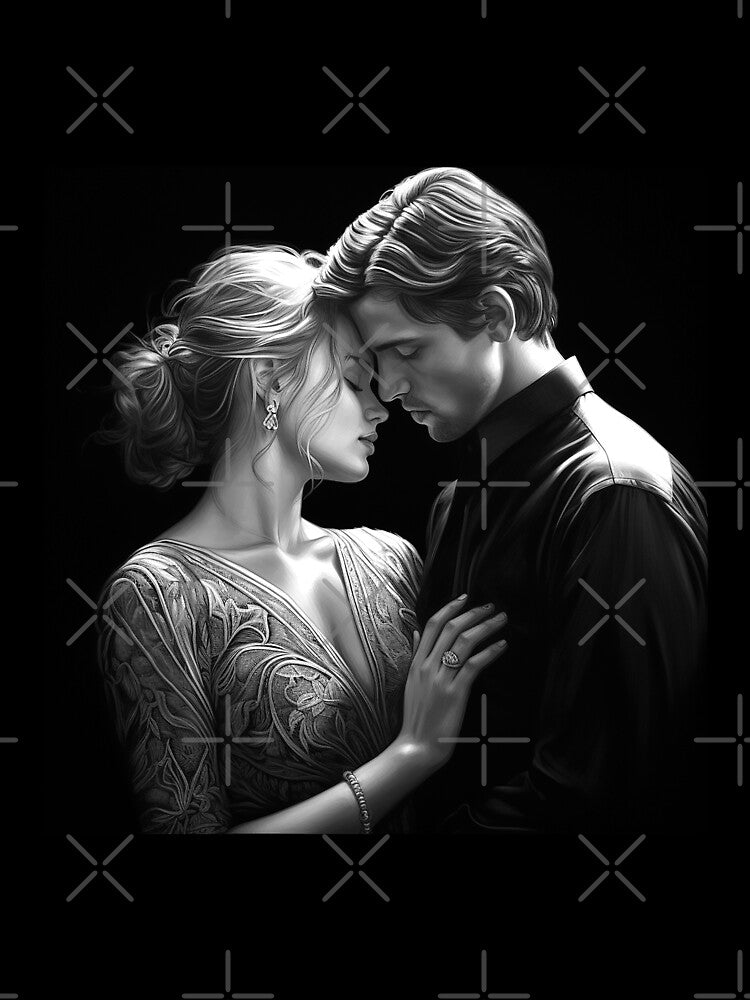 Black and White Romantic Couple Portrait Art by inkoutninja