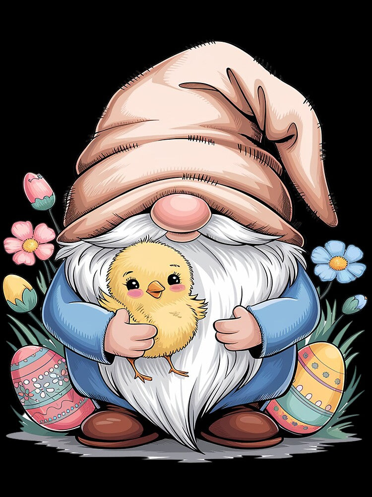 Easter Gnome Spring Flower Cottagecore Art Garden With Chick by AvenStudioCo