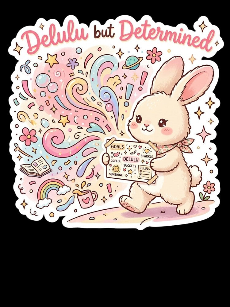 Delulu but Determined Bunny Sticker by Softbear Atelier
