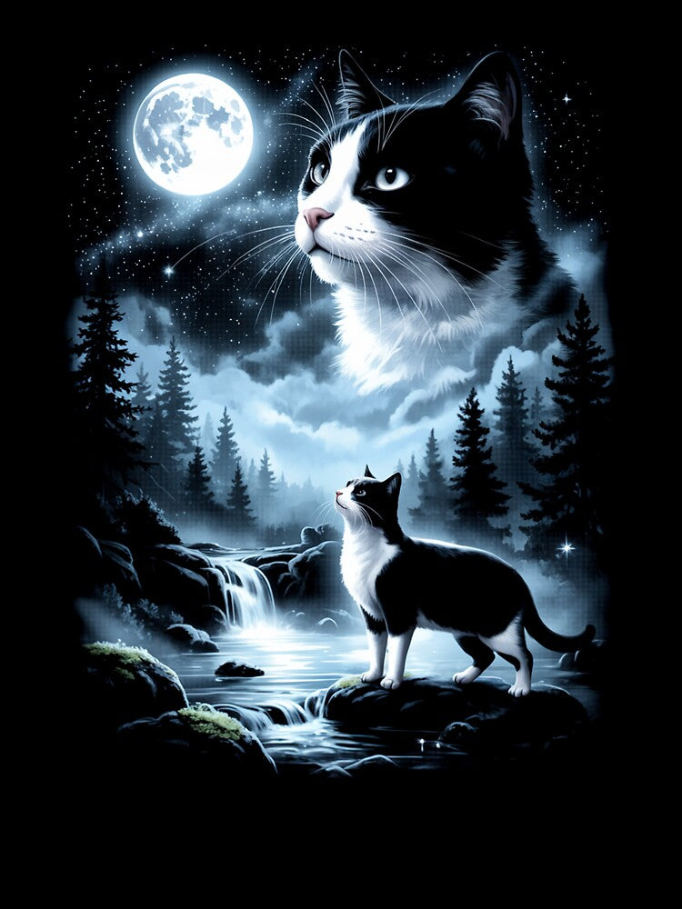 Tuxedo Cat Howling to the Moon Vintage by Hedoraxe