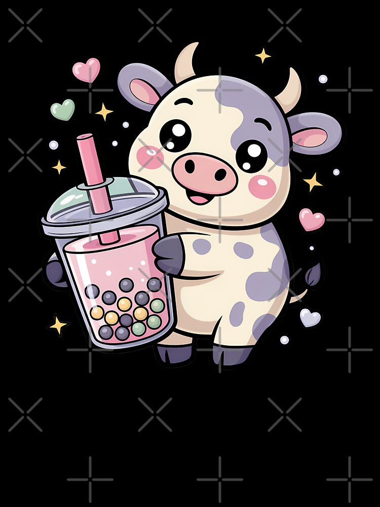 Kawaii Cow Drinking Bubble Tea Boba Cute Pastel Animal by GiftsForge