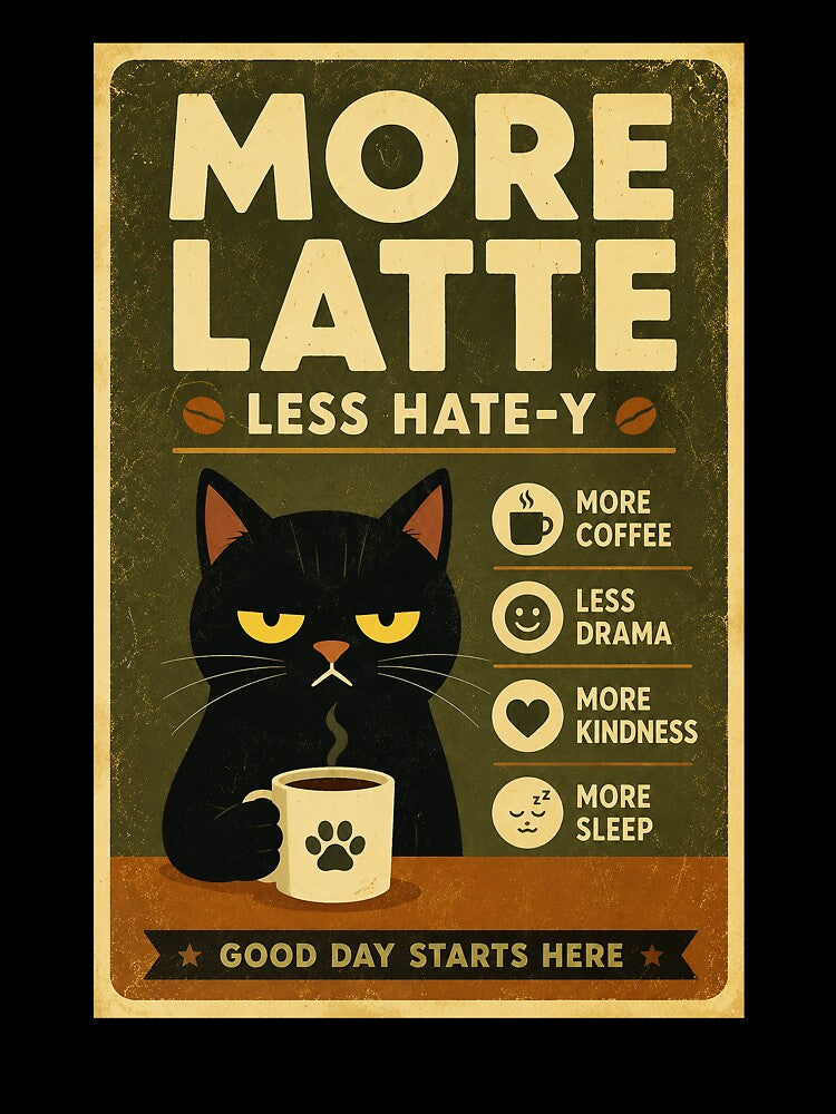 Funny Black Cat Coffee Poster With Retro Morning Humor by eliramaison