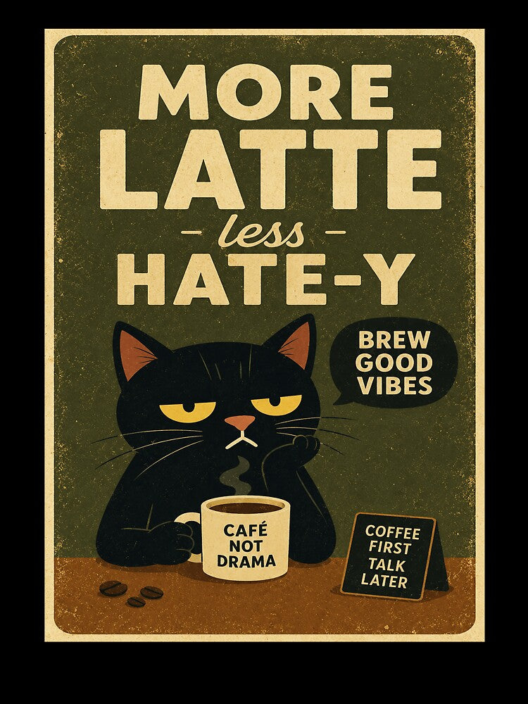 Grumpy Black Cat Coffee Humor Retro With Brew Good Vibes by eliramaison