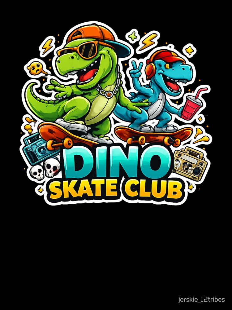 Dino Skate Club – Cool Skateboarding Dinosaur Cartoon Design by jerskie_12tribes