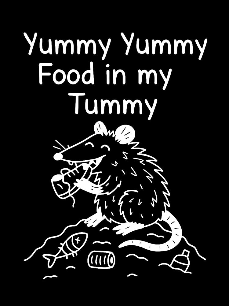 Trash Opossum White Version– “Yummy Yummy Food in My Tummy” Doodle Print by Thehatinthecat