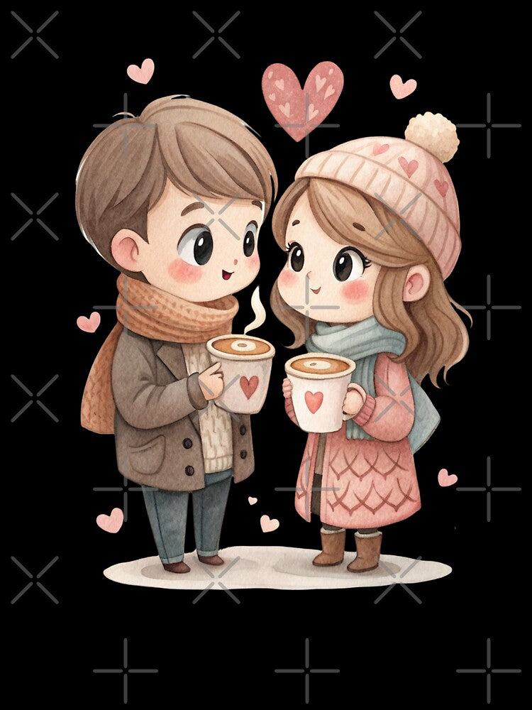 Cute Coffee Couple Valentine Illustration Romantic Winter Love Art by Lulunza